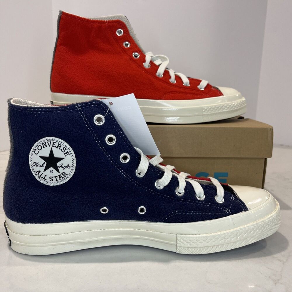 Converse NEW Chuck 70 Hi Red‎ Navy Black Fluff Fleece Shoes Sneakers M9.5 W11.5